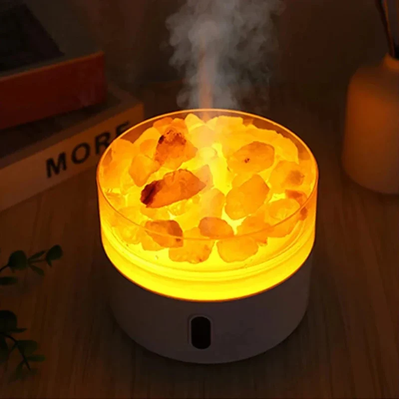 Skanto | Salzlampen-Diffusor - USB Ultraschall-Luftbefeuchter für ätherische Öle mit Himalaya-Salzkristallen & Nachtlicht