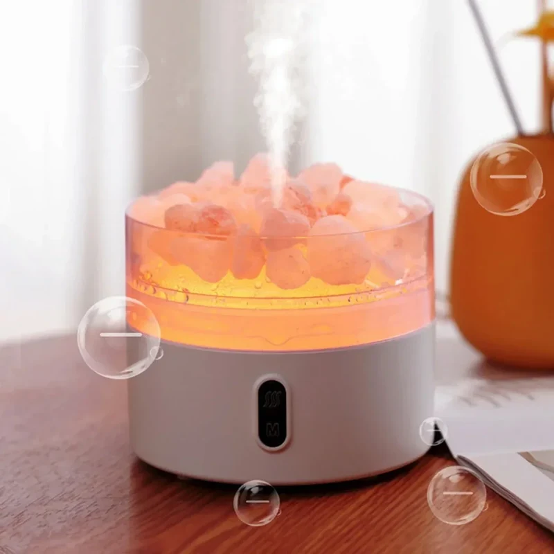 Skanto | Salzlampen-Diffusor - USB Ultraschall-Luftbefeuchter für ätherische Öle mit Himalaya-Salzkristallen & Nachtlicht