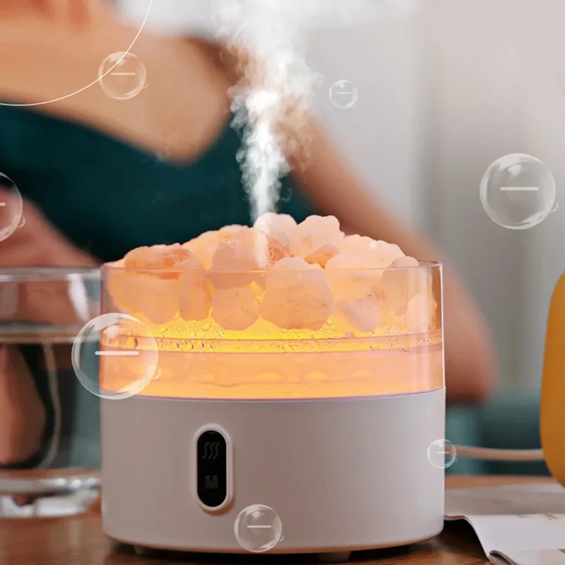 Skanto | Salzlampen-Diffusor - USB Ultraschall-Luftbefeuchter für ätherische Öle mit Himalaya-Salzkristallen & Nachtlicht