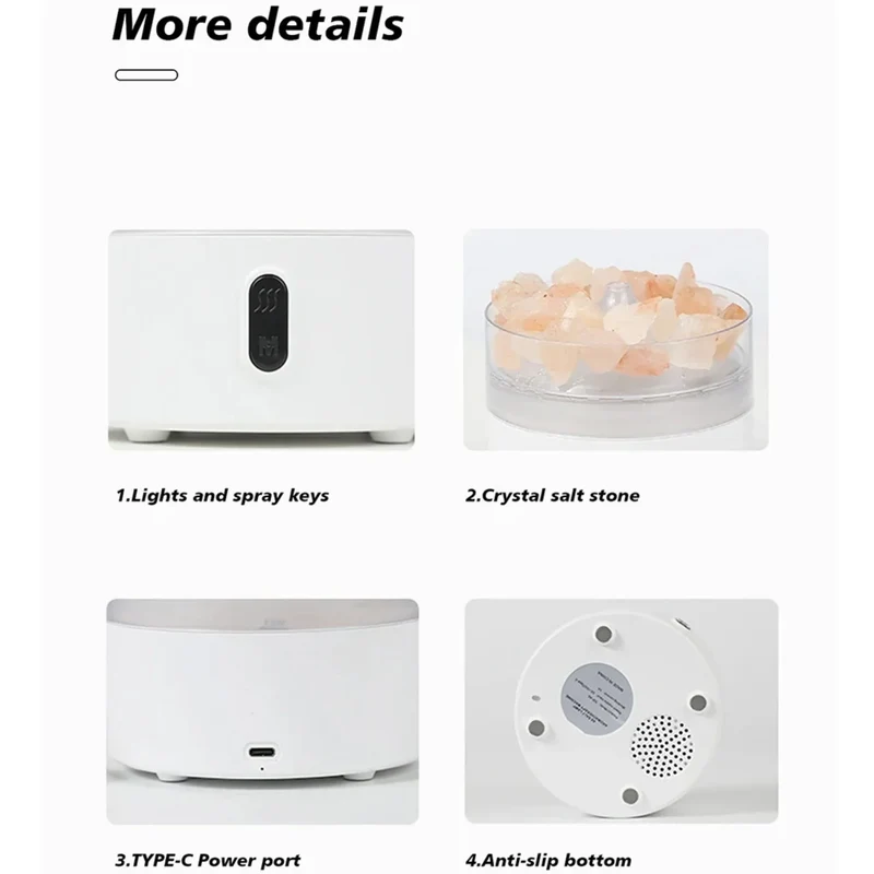 Skanto | Salzlampen-Diffusor - USB Ultraschall-Luftbefeuchter für ätherische Öle mit Himalaya-Salzkristallen & Nachtlicht