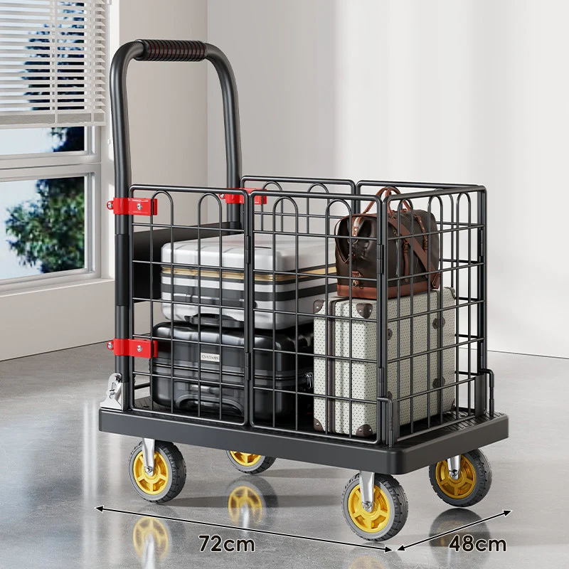 Robuster Plattform-Gepäckwagen mit erhöhtem Sicherheitsgeländer und ergonomischem gepolstertem Griff
