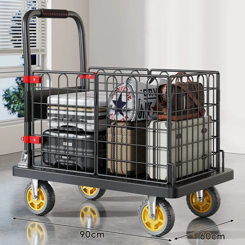Robuster Plattform-Gepäckwagen mit erhöhtem Sicherheitsgeländer und ergonomischem gepolstertem Griff
