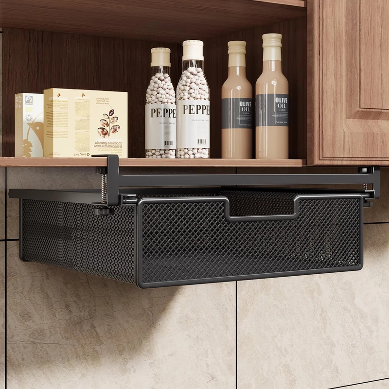 Unterregal Ausziehbarer Metallgitter Pull-Out Aufbewahrungsdrawer mit verstellbarem Klemmen