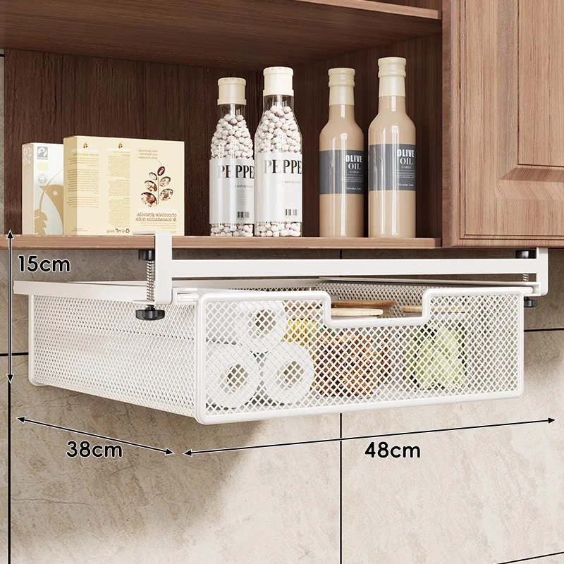 Unterregal Ausziehbarer Metallgitter Pull-Out Aufbewahrungsdrawer mit verstellbarem Klemmen