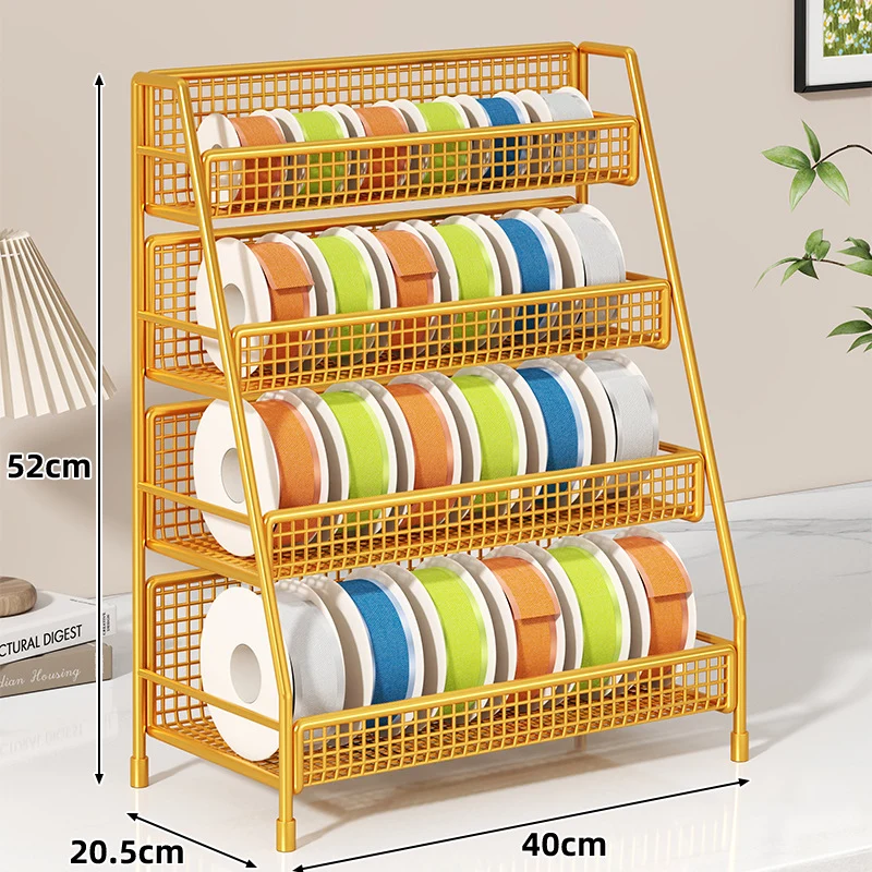 Vierstufiger geneigter Drahtgitter-Roll-Organizer-Ständer für Klebeband, Bänder und Bastelspulen