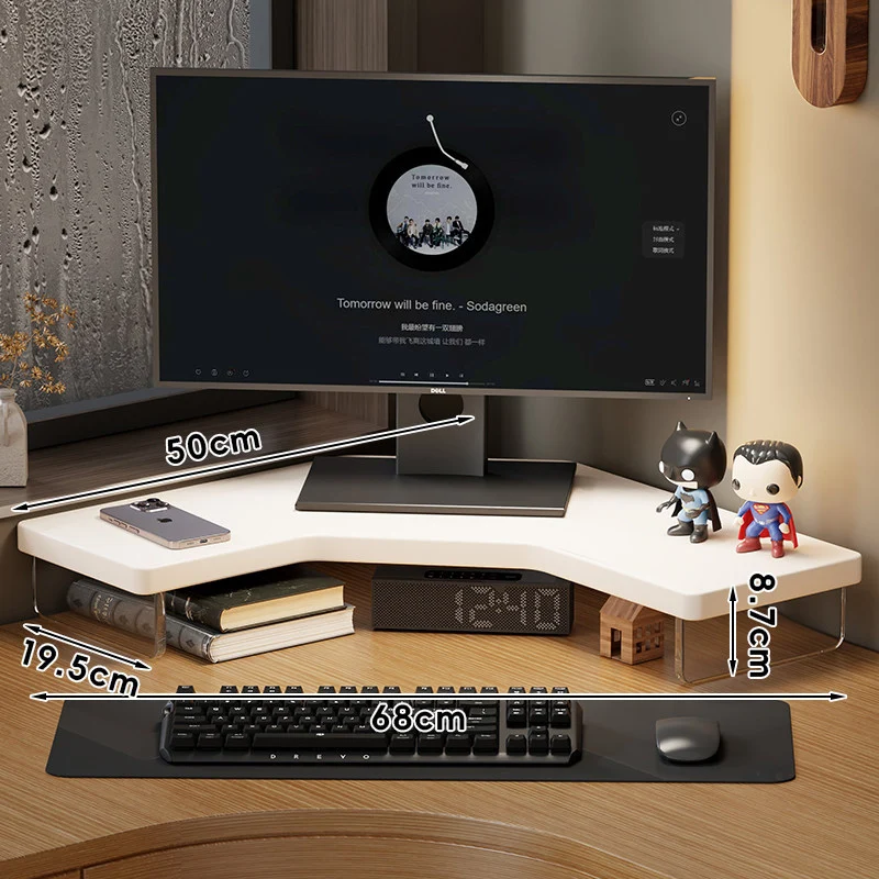 Eck-Desktop-Monitorständer mit integriertem Unterregal-Speicher und Kabelmanagement