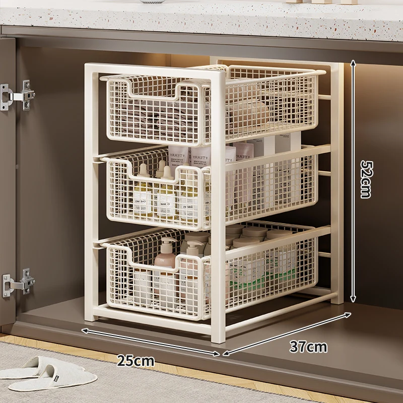 Unter-Schrank Gleitender Drei-Ebenen Mesh Korb Organizer mit Abnehmbaren Behältern