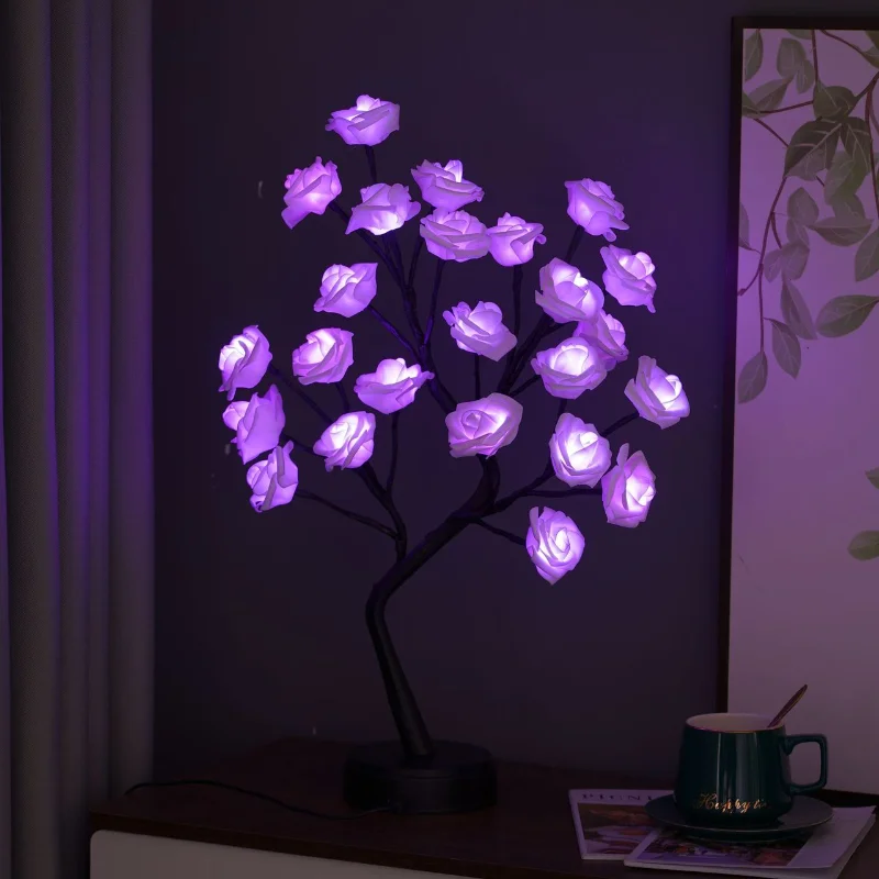 Skanto | RGB Rosenblütenbaum Lichter 24LED USB Batterie Tischlampe Feen Nachtlicht Home Party Weihnachten Hochzeit Schlafzimmer Dekoration Geschenk
