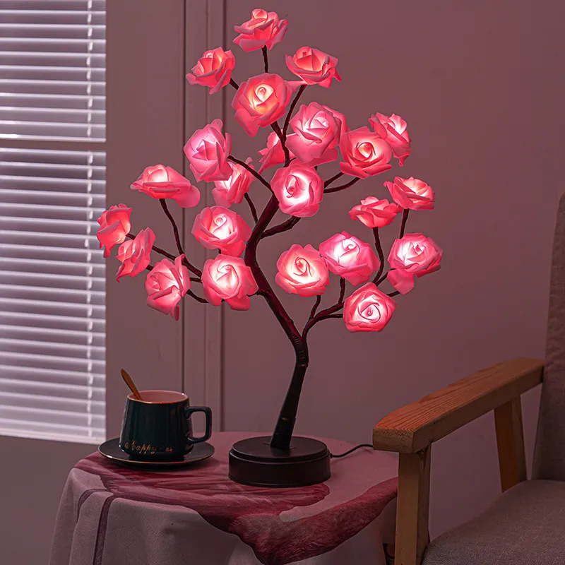 Skanto | RGB Rosenblütenbaum Lichter 24LED USB Batterie Tischlampe Feen Nachtlicht Home Party Weihnachten Hochzeit Schlafzimmer Dekoration Geschenk
