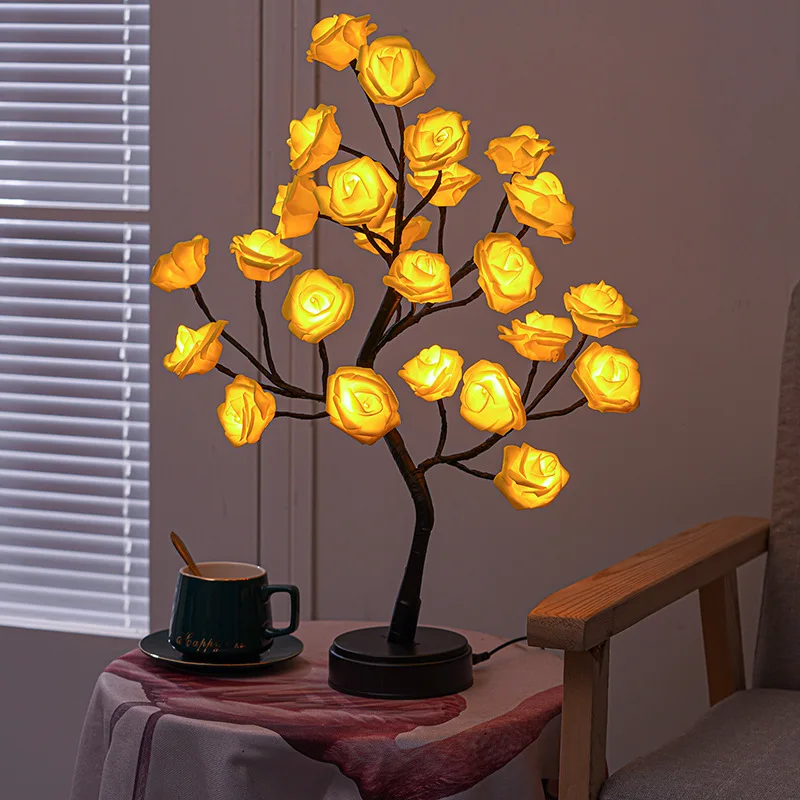 Skanto | RGB Rosenblütenbaum Lichter 24LED USB Batterie Tischlampe Feen Nachtlicht Home Party Weihnachten Hochzeit Schlafzimmer Dekoration Geschenk