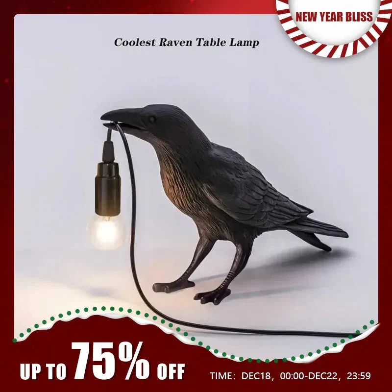 Skanto | E14 Glühbirne mit Stecker Gotische Rabenlampe Vintage Harz Vogellampe für Nachttisch, Büro, Wohnzimmer Landhaus Art Deco Stil