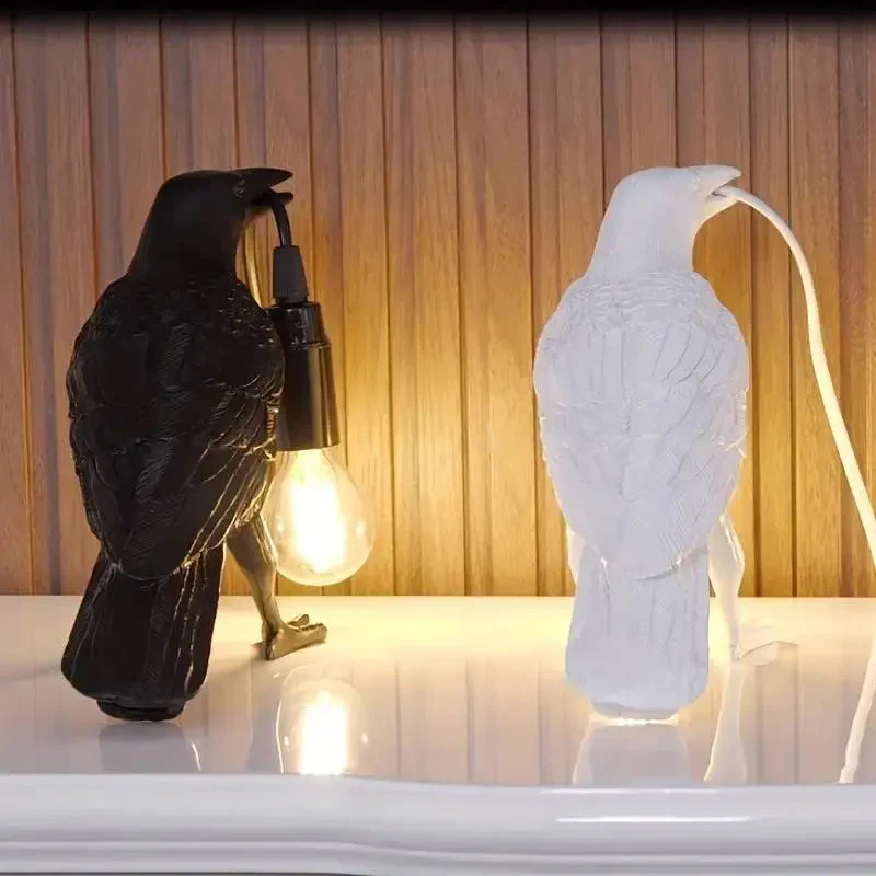 Skanto | E14 Glühbirne mit Stecker Gotische Rabenlampe Vintage Harz Vogellampe für Nachttisch, Büro, Wohnzimmer Landhaus Art Deco Stil