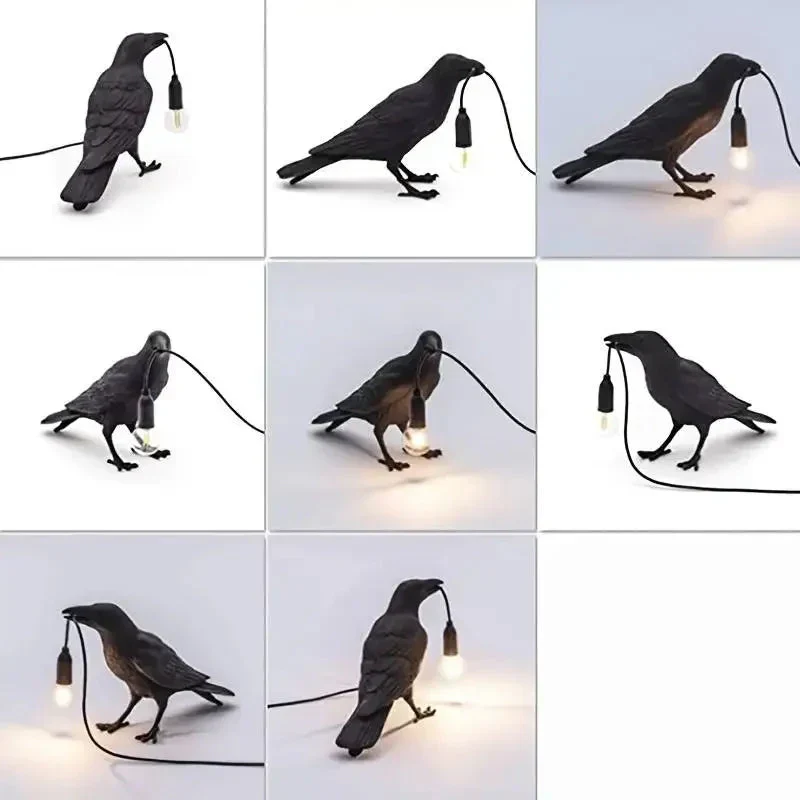 Skanto | E14 Glühbirne mit Stecker Gotische Rabenlampe Vintage Harz Vogellampe für Nachttisch, Büro, Wohnzimmer Landhaus Art Deco Stil