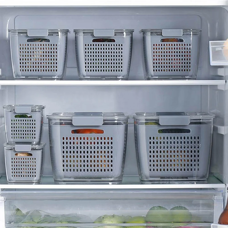 Skanto | Multifunktionale Gemüse- und Obst-Kühlschrank-Abtropf-Organizer-Box mit Deckel