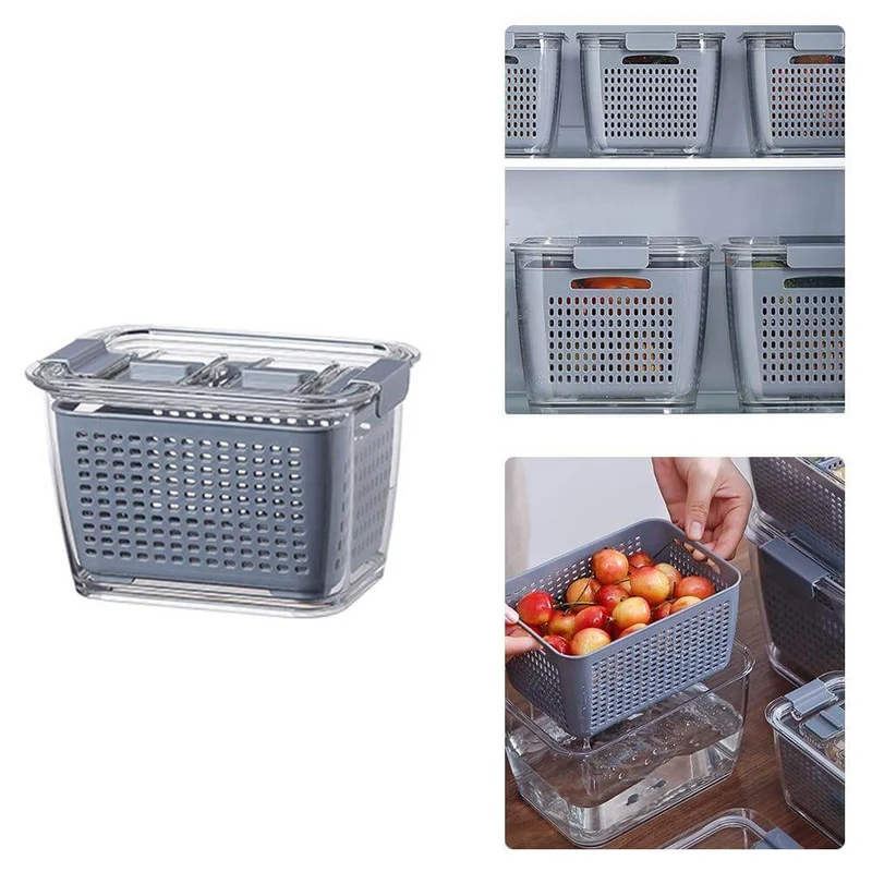 Skanto | Multifunktionale Gemüse- und Obst-Kühlschrank-Abtropf-Organizer-Box mit Deckel