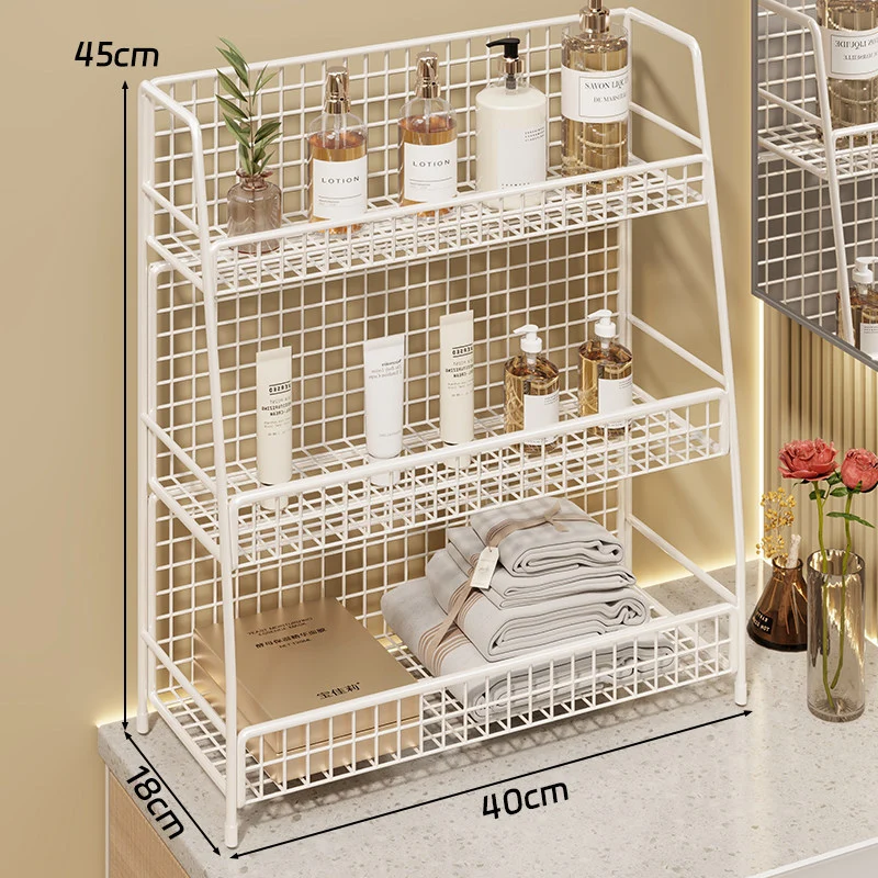 Multi-Ebenen Drahtgitter Arbeitsplattenorganizer mit schrägem Rahmen und belüfteten Mesh-Regalen