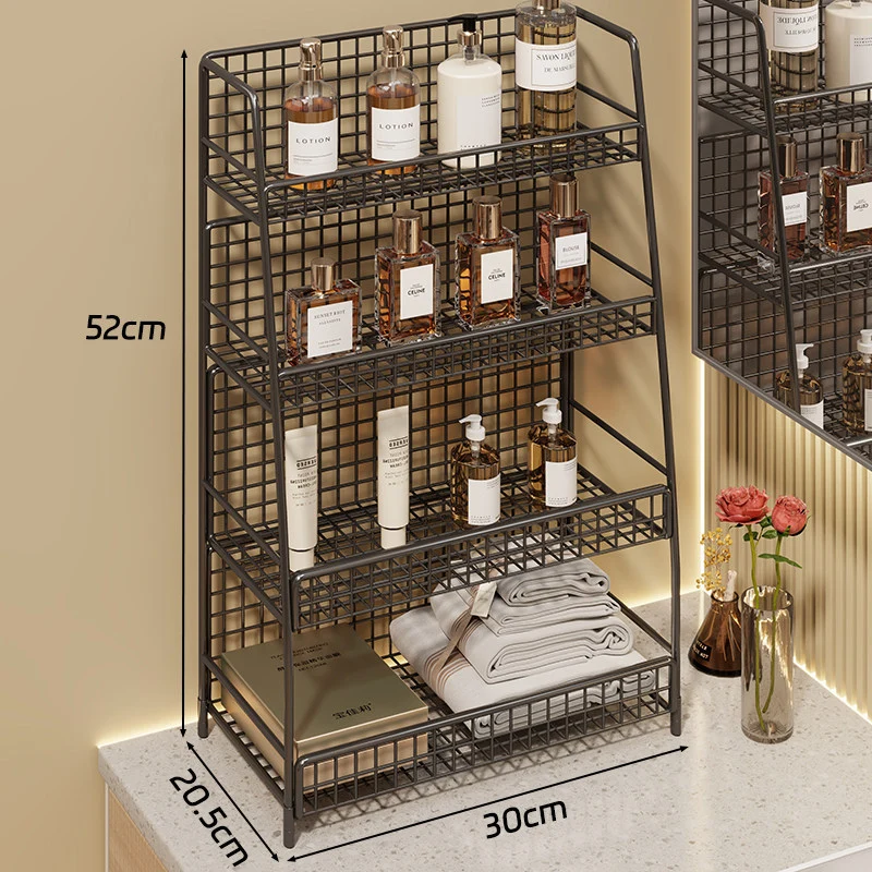 Multi-Ebenen Drahtgitter Arbeitsplattenorganizer mit schrägem Rahmen und belüfteten Mesh-Regalen