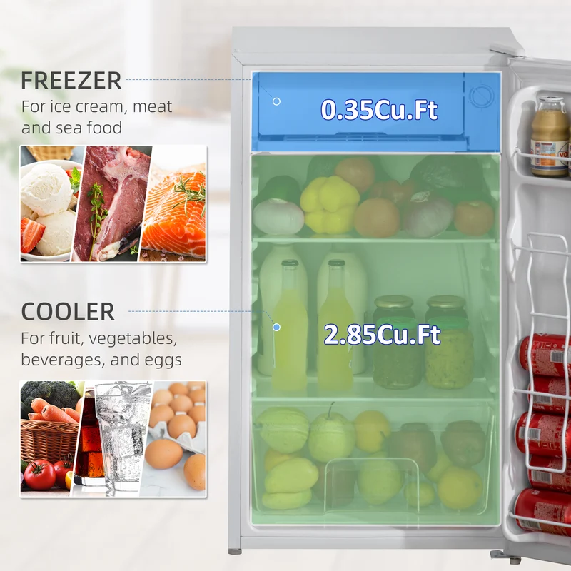 3.2 Cu.Ft Compact Mini Fridge with Freezer, Adjustable Shelf & Temperature Control, White