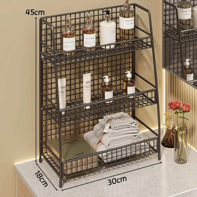 Winkelständer mit drei Drahtkörben und Gitterrückwand für geneigte Desktop-Mesh-Gepäckablage und -Thekenorganizer