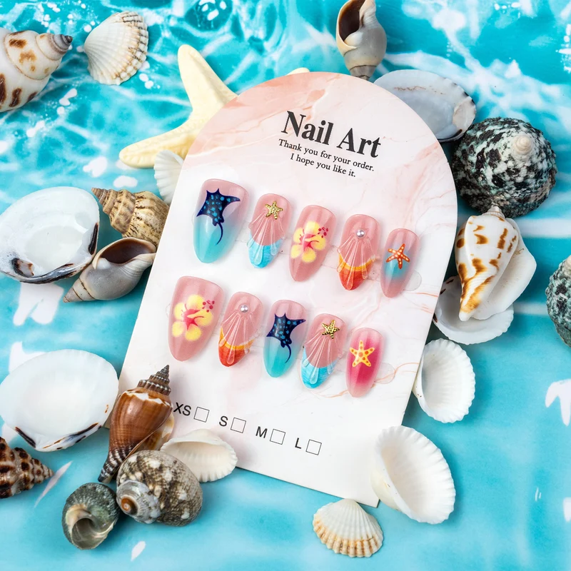 Tropisches vom Ozean inspiriertes Press-On Nagelset