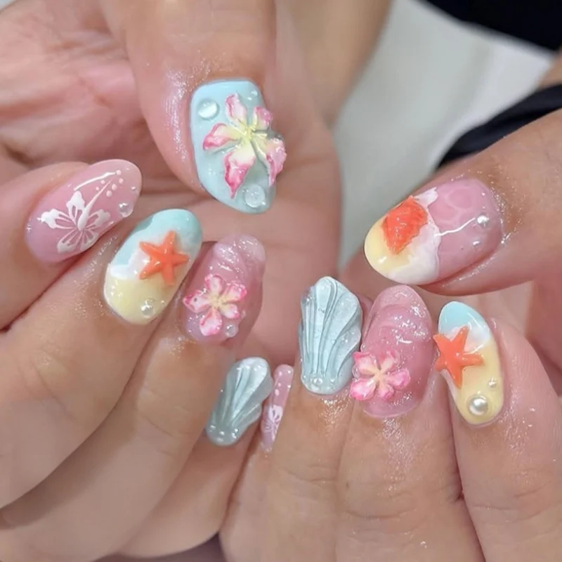 Tropisch inspiriertes dekoratives Press-On Nagelkunst Set
