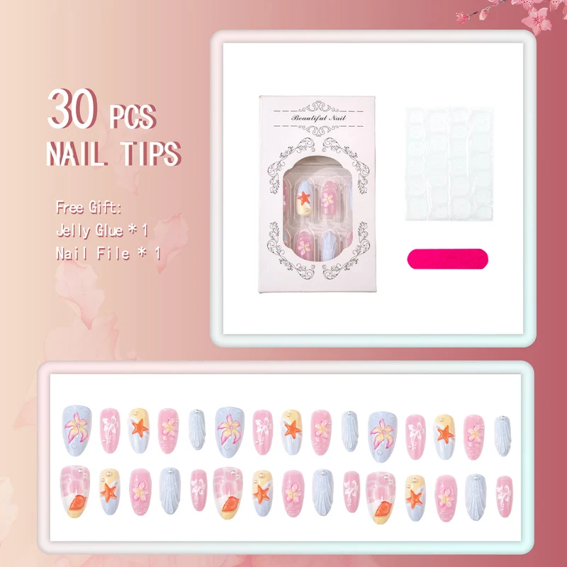 Tropisch inspiriertes dekoratives Press-On Nagelkunst Set