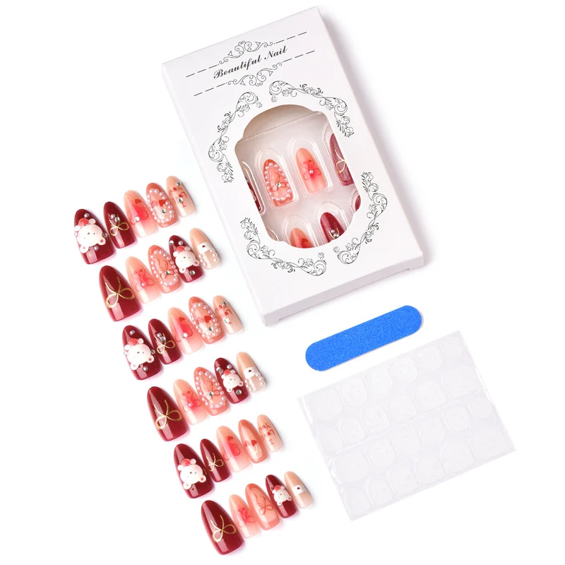 Themen Press-On Nagelkunst Set mit 3D Bären-Elementen