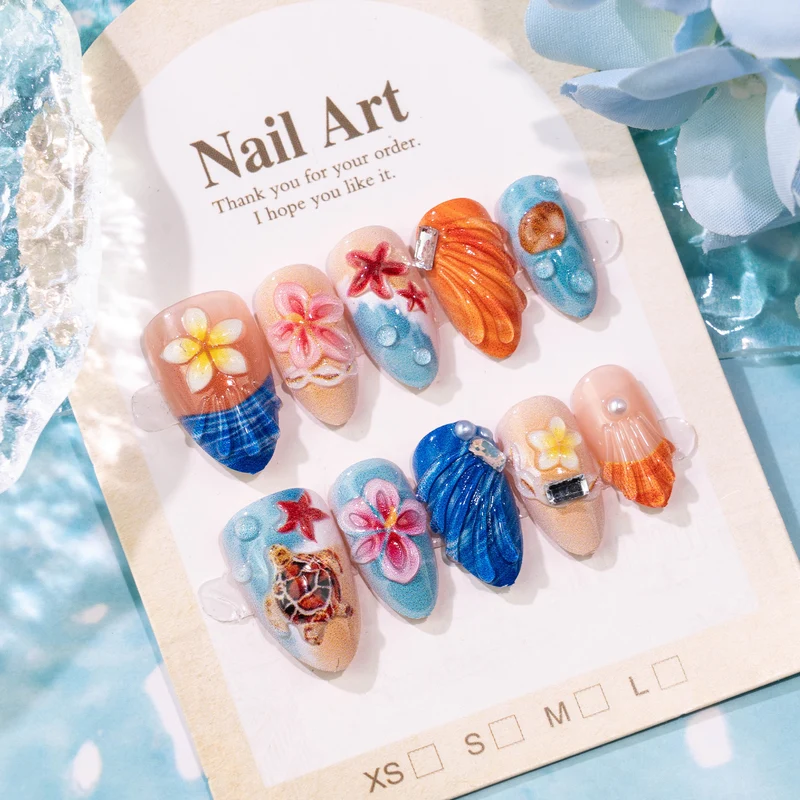 Thematisches, vom Ozean inspiriertes Press-On-Nagelkunstset