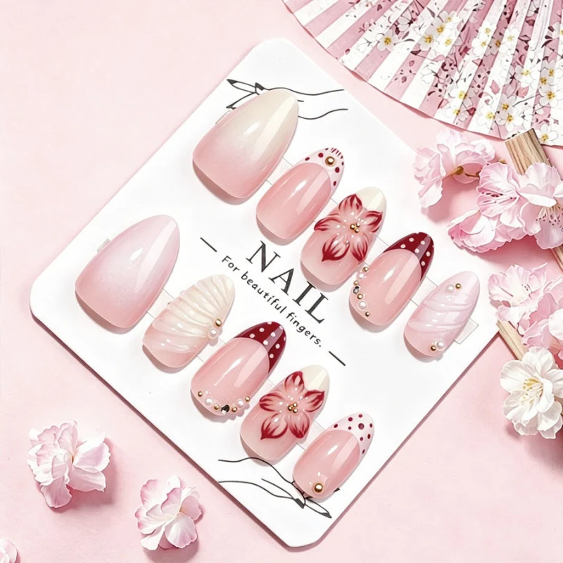 Premium Floral Verziertes Press-On Nagel Kunst Set