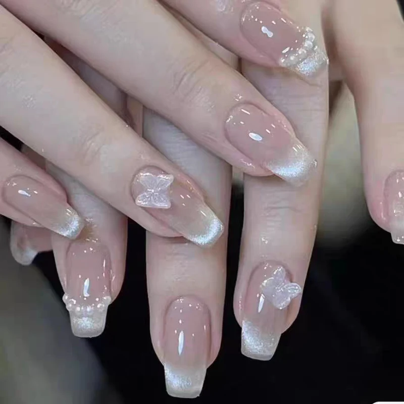 Elegantes, mit einer Schleife verziertes Press-On-Nagel-Set