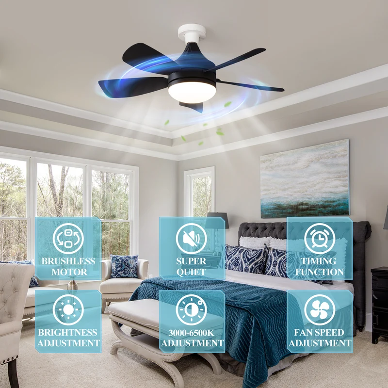 Modern Funkferngesteuerter Deckenventilator mit integrierter LED-Beleuchtung