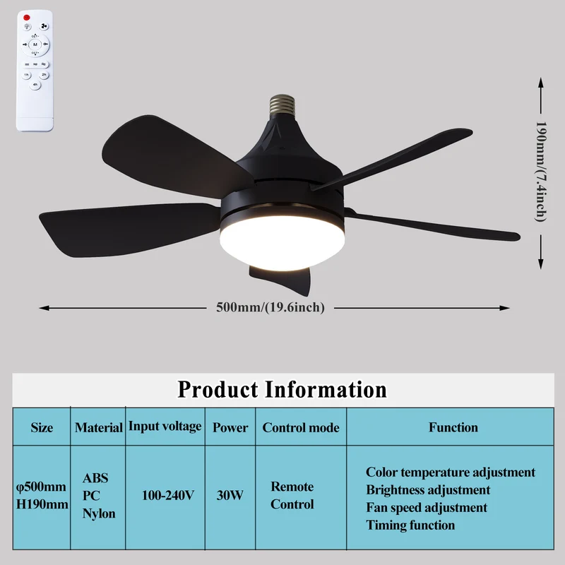 Modern Funkferngesteuerter Deckenventilator mit integrierter LED-Beleuchtung
