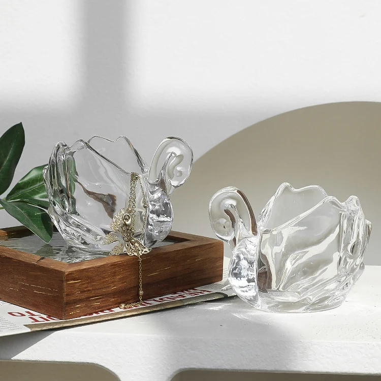 Schwan-Glasdose, transparent, Schmuck und Kosmetik