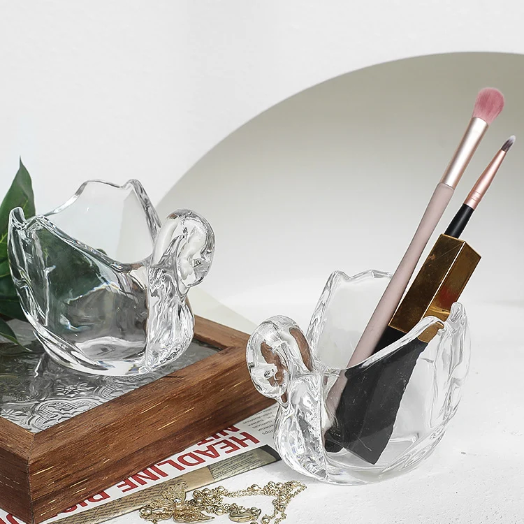 Schwan-Glasdose, transparent, Schmuck und Kosmetik