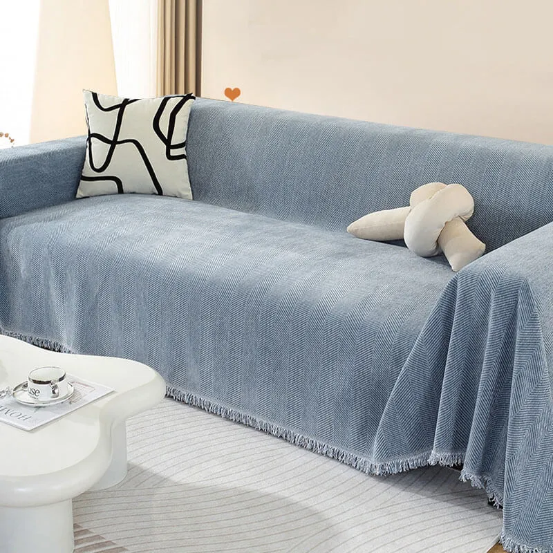 Skanto | Chenille Decke Fischgrätmuster Blumen Sofaüberwurf