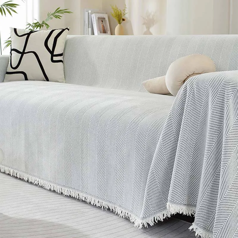 Skanto | Chenille Decke Fischgrätmuster Blumen Sofaüberwurf