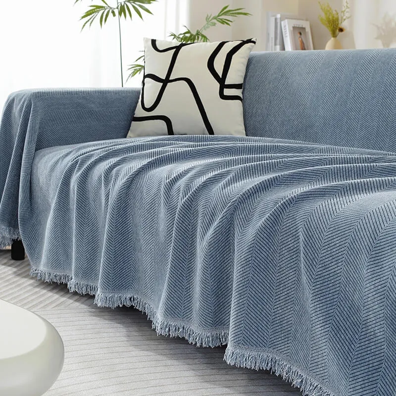 Skanto | Chenille Decke Fischgrätmuster Blumen Sofaüberwurf