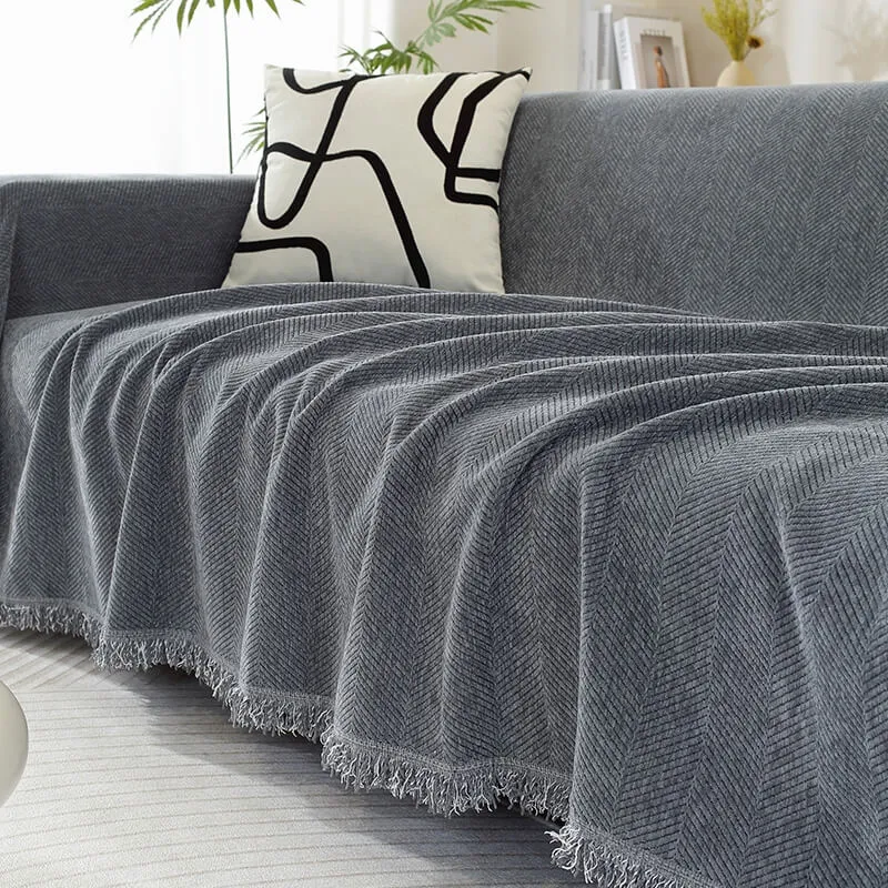 Skanto | Chenille Decke Fischgrätmuster Blumen Sofaüberwurf