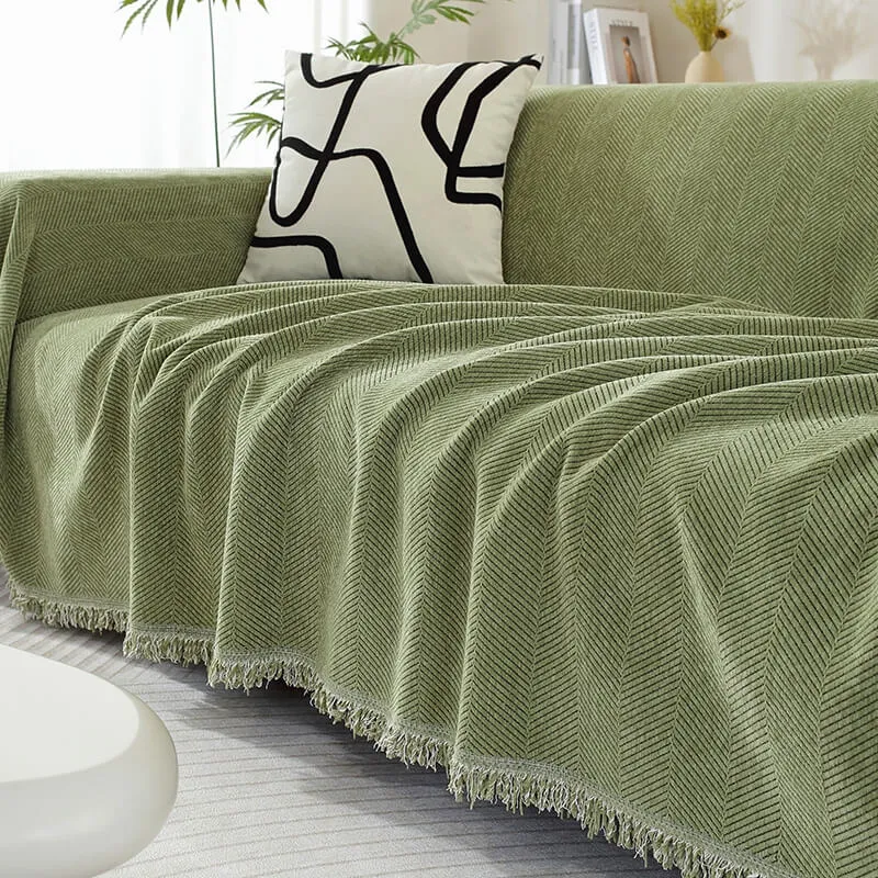 Skanto | Chenille Decke Fischgrätmuster Blumen Sofaüberwurf
