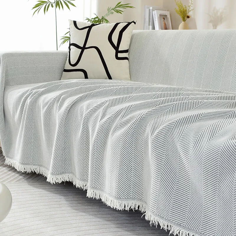 Skanto | Chenille Decke Fischgrätmuster Blumen Sofaüberwurf