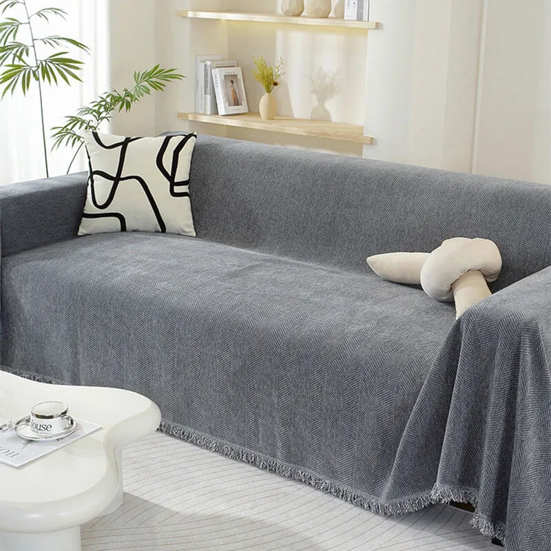 Skanto | Chenille Decke Fischgrätmuster Blumen Sofaüberwurf