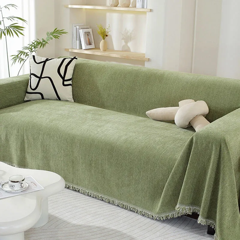 Skanto | Chenille Decke Fischgrätmuster Blumen Sofaüberwurf