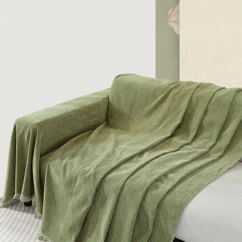 Skanto | Chenille Decke Fischgrätmuster Blumen Sofaüberwurf