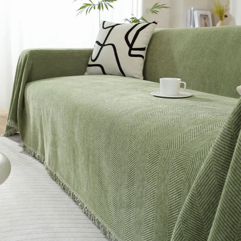 Skanto | Chenille Decke Fischgrätmuster Blumen Sofaüberwurf