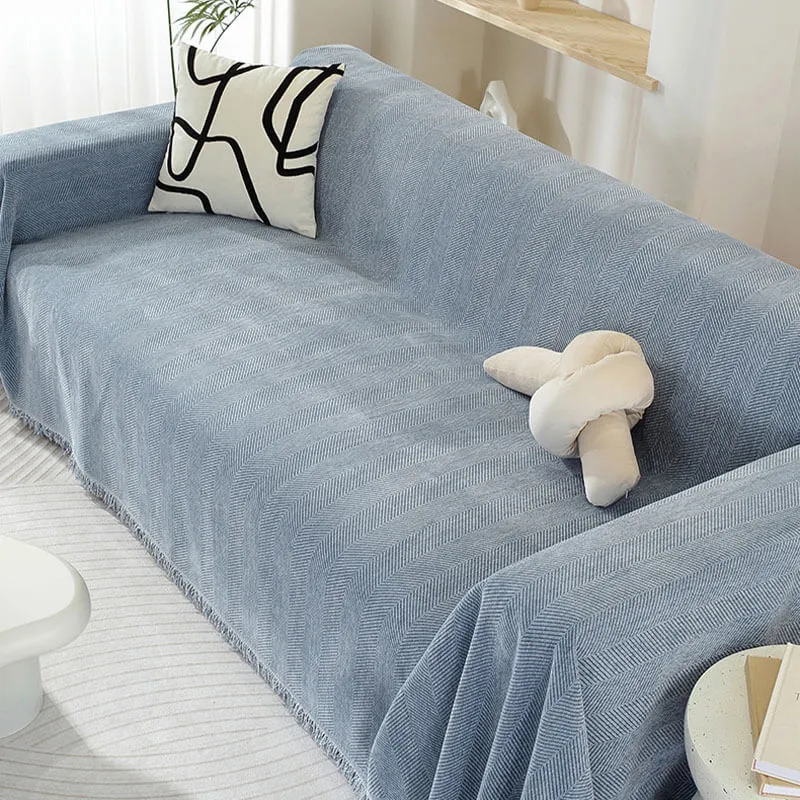 Skanto | Chenille Decke Fischgrätmuster Blumen Sofaüberwurf