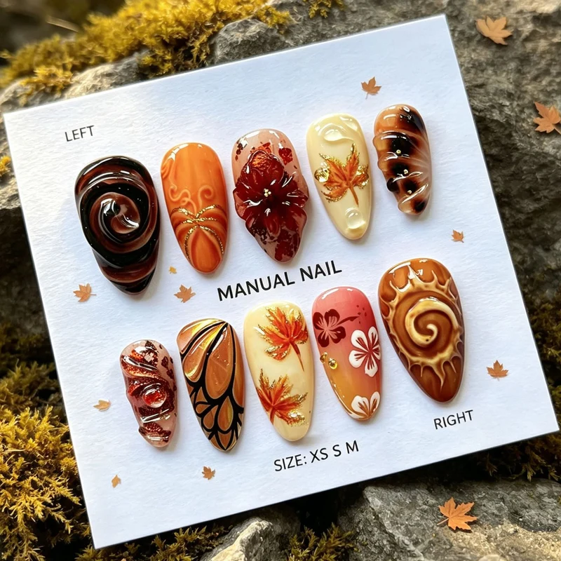 Handgemaltes saisonales Press-On Nagelkunstset