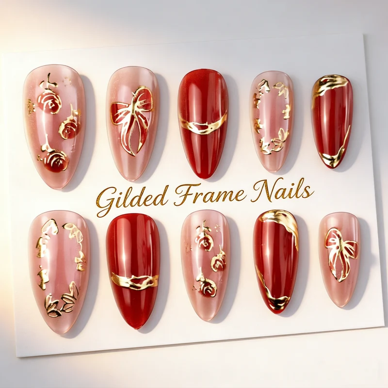 Vergoldetes Rahmen Dekorative Press-On Nail Set