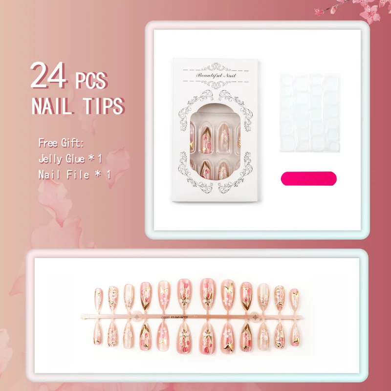 Floral Butterfly Dekorative Press-On-Nagelset