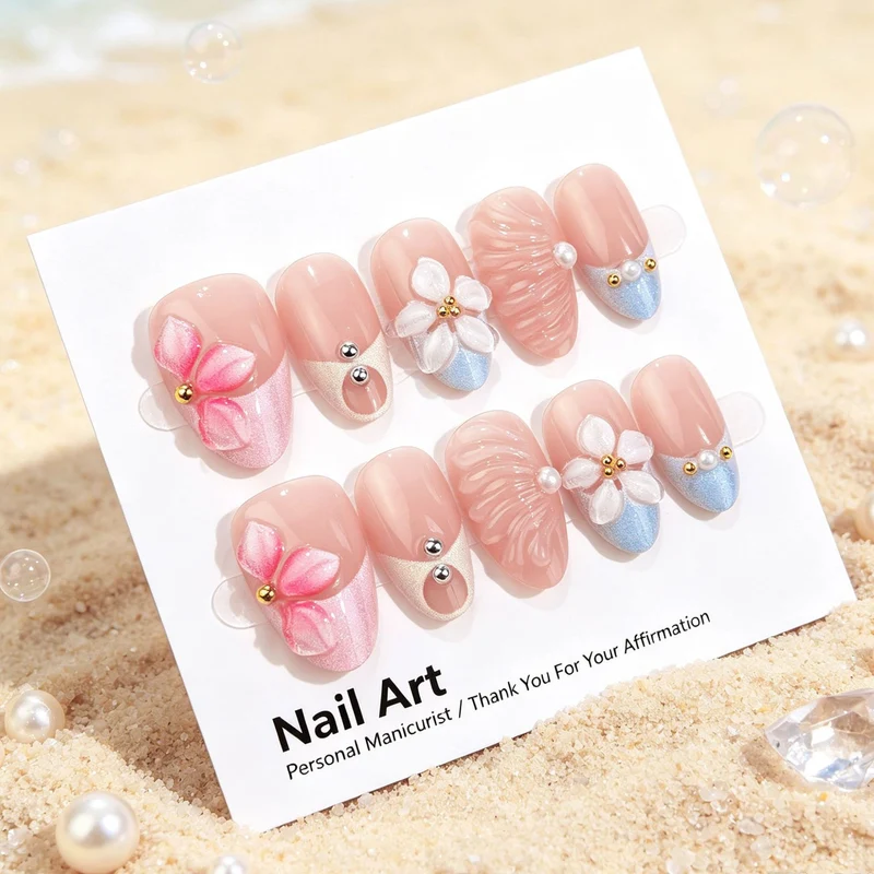 Blumenmuster Press-On Nagelkunst Set