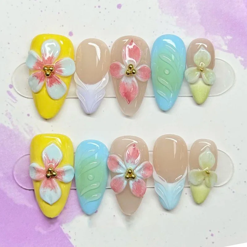 Floral Articulierte Press-On Nagelset